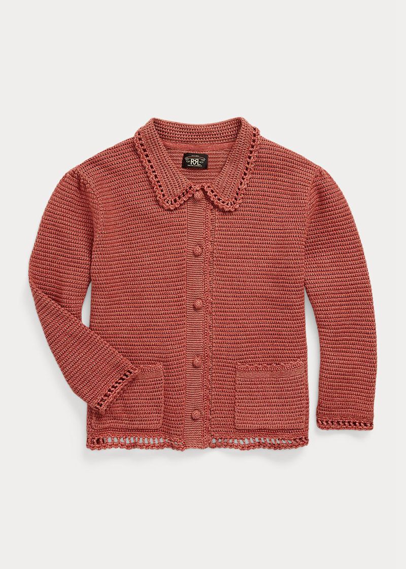 RRL セーター レディース ピンク リネン-コットン Pointelle カーディガン GOLAB7209